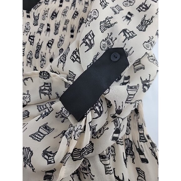 Sunny Leigh Womenβs Smocked Tunic Top Size XL Black Chair Print LS Semi Sheer - Picture 15 of 16